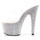 Transparant Zilver 18 cm BEJEWELED-701MS Strass Plateau Mules