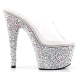 Transparant Zilver 18 cm BEJEWELED-701MS Strass Plateau Mules