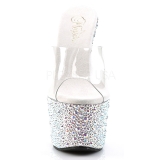 Transparant Zilver 18 cm BEJEWELED-701MS Strass Plateau Mules