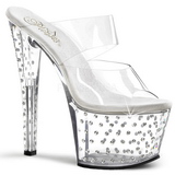 Transparent 18 cm STARDUST-702 Platform High Heel Mules Rhinestone