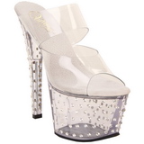 Transparent 18 cm STARDUST-702 Platform High Heel Mules Rhinestone