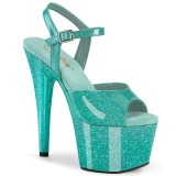 Turquoise 18 cm ADORE-709GP glitter plateau sandalen met hak