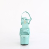 Turquoise 18 cm ADORE-709GP glitter plateau sandalen met hak