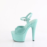 Turquoise 18 cm ADORE-709GP glitter plateau sandalen met hak