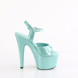 Turquoise 18 cm ADORE-709GP glitter plateau sandalen met hak