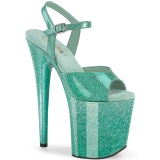 Turquoise 20 cm FLAMINGO-809GP glitter plateau sandalen met hak