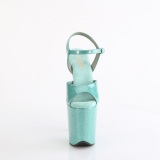 Turquoise 20 cm FLAMINGO-809GP glitter plateau sandalen met hak
