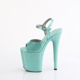 Turquoise 20 cm FLAMINGO-809GP glitter plateau sandalen met hak