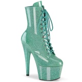 Turquoise glitter 18 cm dames high heels boots plateau