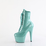 Turquoise glitter 18 cm dames high heels boots plateau