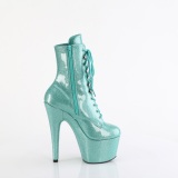 Turquoise glitter 18 cm dames high heels boots plateau