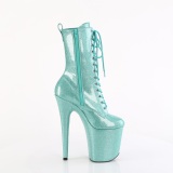 Turquoise glitter 20 cm dames high heels boots plateau
