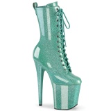 Turquoise glitter 20 cm high heels ankle boots platform