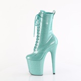 Turquoise glitter 20 cm high heels ankle boots platform