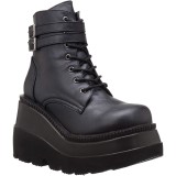 Vegan 11,5 cm SHAKER-52 demonia sleehakken boots met plateau zwart