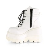 Vegan 11,5 cm SHAKER-52 demoniacult sleehakken boots met plateau wit