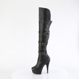 Vegan 15 cm DELIGHT-3018 high heeled thigh high boots with buckles black