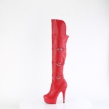 Vegan 15 cm DELIGHT-3018 rode overknee laarzen high heels met gesp