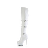 Vegan 15 cm DELIGHT-3018 witte overknee laarzen high heels met gesp