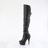 Vegan 15 cm DELIGHT-3018 zwarte overknee laarzen high heels met gesp