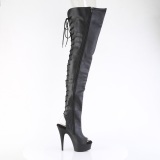 Vegan 15 cm DELIGHT-4019 high heeled thigh high boots open toe with lace up