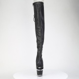 Vegan 18 cm SPECTATOR-3030 black high heeled thigh high boots open toe with lace up