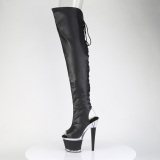 Vegan 18 cm SPECTATOR-3030 black high heeled thigh high boots open toe with lace up