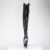 Vegan 18 cm SPECTATOR-3030 black high heeled thigh high boots open toe with lace up