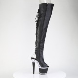 Vegan 18 cm SPECTATOR-3030 black high heeled thigh high boots open toe with lace up