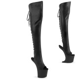 Vegan 20 cm CRAZE-3019 Heelless overknee laarzen pony plateau zwarte