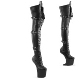Vegan 20 cm CRAZE-3028 Heelless overknee laarzen pony plateau zwarte