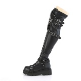 Vegan 6,5 cm RENEGADE-320 thigh high combat boots with buckles