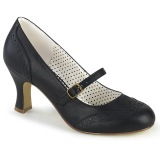 Vegan 7,5 cm FLAPPER-32 retro vintage maryjane pumps zwart