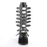 Vegan 9 cm DAMNED-318 plateau kniehoge laarzen dames met gespen zwart