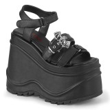 Vegan Zwart 15 cm DemoniaCult WAVE-13 lolita plateau wedge sandalen sleehak