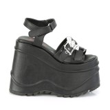 Vegan Zwart 15 cm DemoniaCult WAVE-13 lolita plateau wedge sandalen sleehak