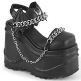 Vegan Zwart 15 cm DemoniaCult WAVE-20 lolita plateau wedge sandalen sleehak