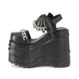 Vegan Zwart 15 cm DemoniaCult WAVE-20 lolita plateau wedge sandalen sleehak