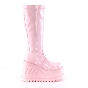 Vegan roze 12 cm STOMP-200 cyberpunk wedge laarzen plateau