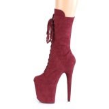 Vegan suede 20 cm FLAMINGO-1050FS pole dance laarzen met hak in bordo