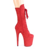 Vegan suede 20 cm FLAMINGO-1050FS pole dance laarzen met hak in rood