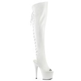 Vegan veterlaarzen 18 cm ADORE-3019 witte open teen overknee laarzen high heels met veters