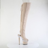 Vegan veterlaarzen 18 cm SPECTATOR-3030 beige open teen overknee laarzen high heels met veters