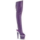 Vegan veterlaarzen 18 cm SPECTATOR-3030 paarse open teen overknee laarzen high heels met veters