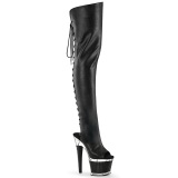 Vegan veterlaarzen 18 cm SPECTATOR-3030 zwarte open teen overknee laarzen high heels met veters