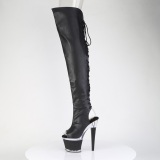 Vegan veterlaarzen 18 cm SPECTATOR-3030 zwarte open teen overknee laarzen high heels met veters