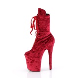 Velvet 20 cm FLAMINGO-1045VEL Red ankle boots high heels + protective toe caps