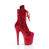 Velvet 20 cm FLAMINGO-1045VEL Red ankle boots high heels + protective toe caps