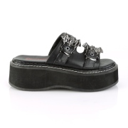 Vinylleer mules 5 cm DemoniaCult EMILY-100 gothic platform mules vleermuisvleugels