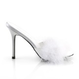 White 10 cm CLASSIQUE-01F womens mules with marabou feathers